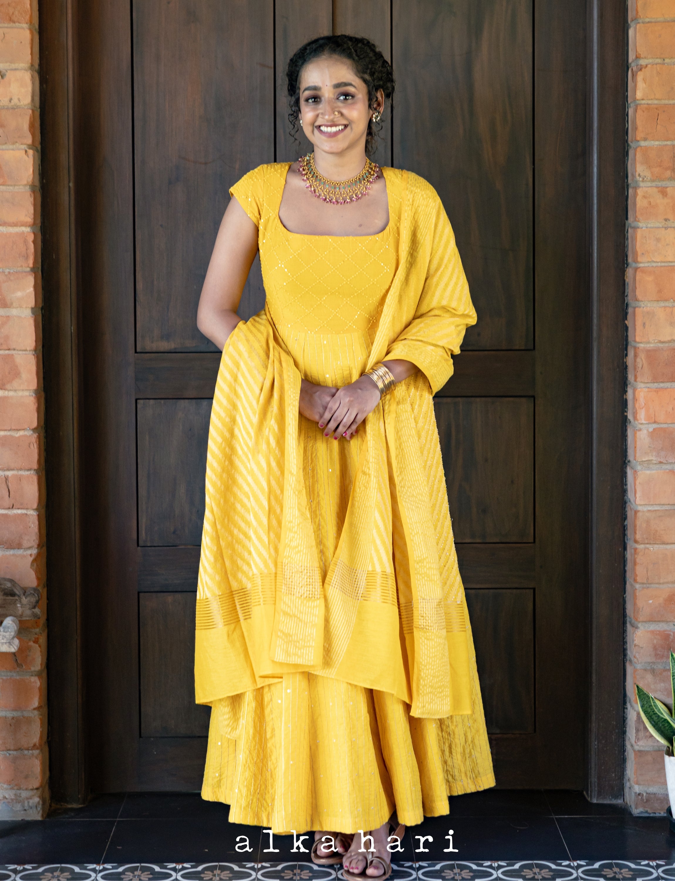 Mustard Yellow Embroidered Anarkali